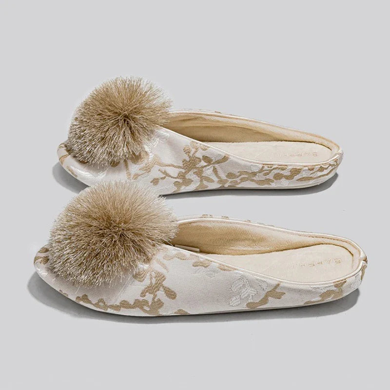 Serena Embroidered Pom Slippers