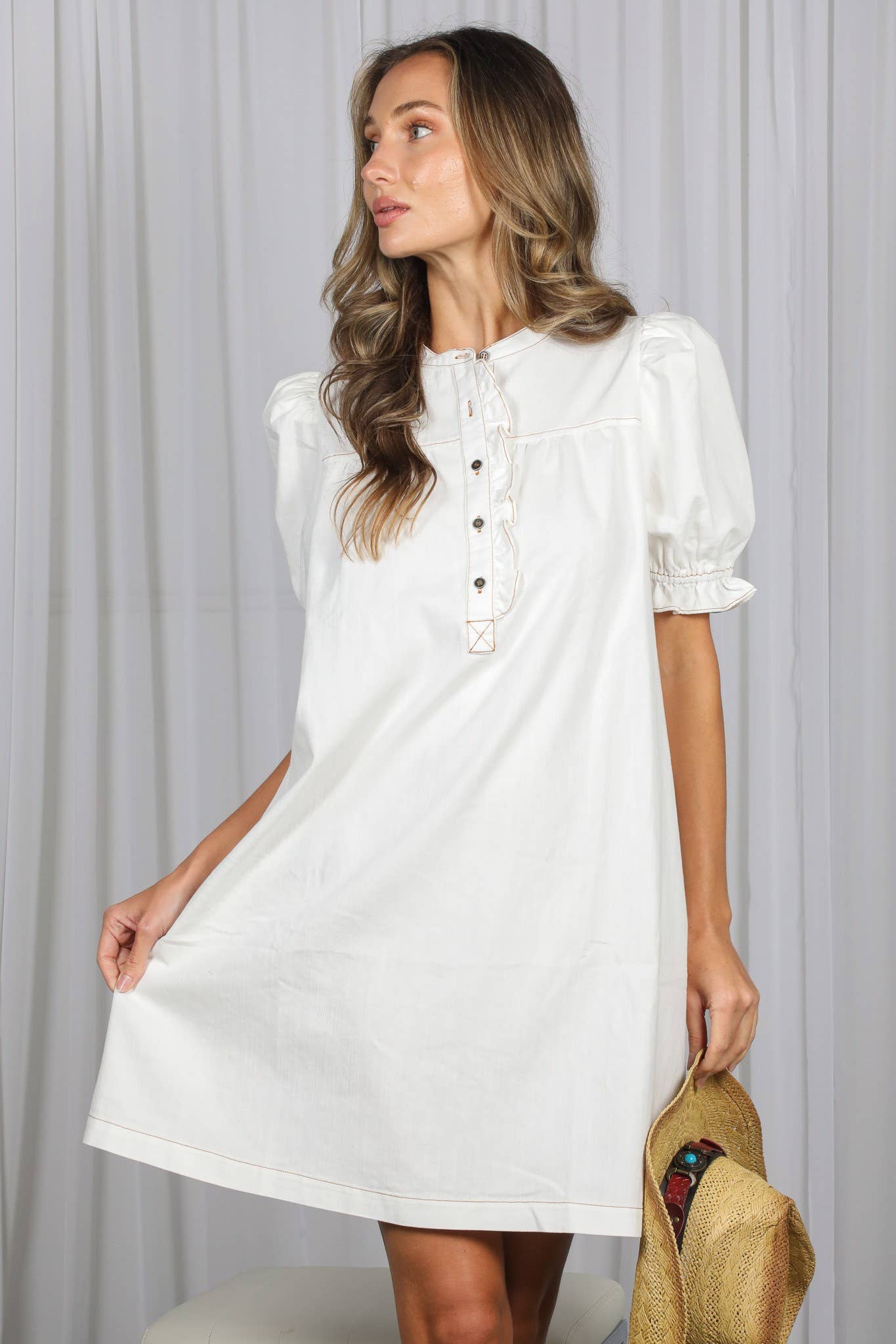 She’s Gone Country Denim Dress-Cream