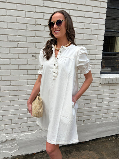She’s Gone Country Denim Dress-Cream