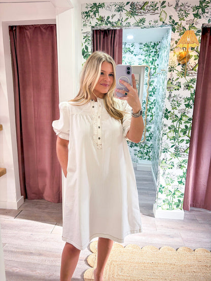 She’s Gone Country Denim Dress-Cream