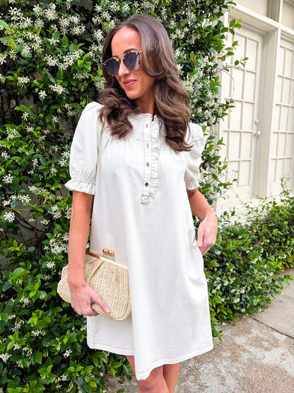 She’s Gone Country Denim Dress-Cream