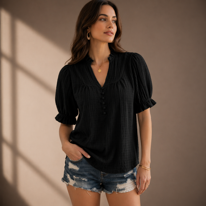 Elara Textured Puff Sleeve Blouse