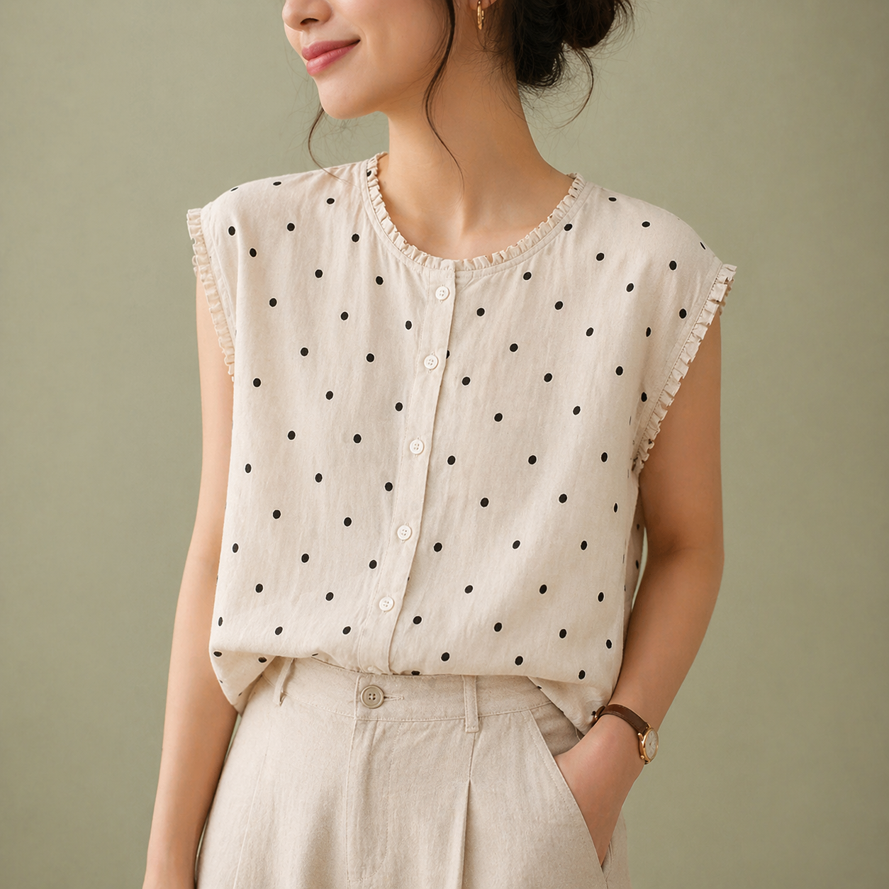 Marielle Linen Dot Blouse