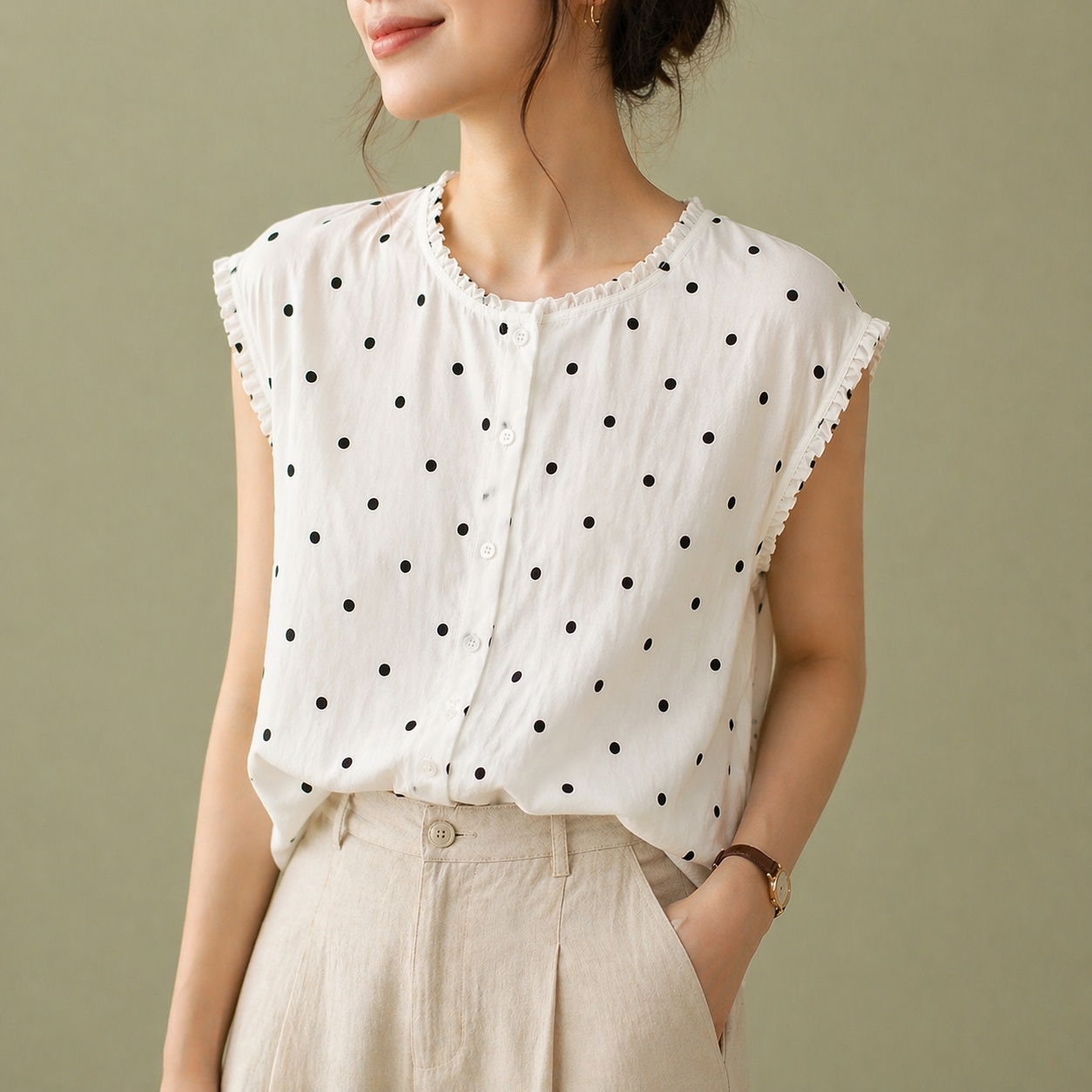 Marielle Linen Dot Blouse