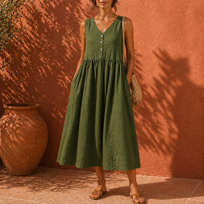 Siena Linen Button Midi Dress