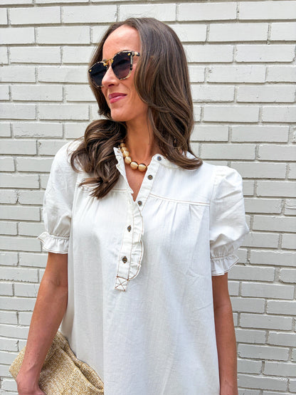 She’s Gone Country Denim Dress-Cream