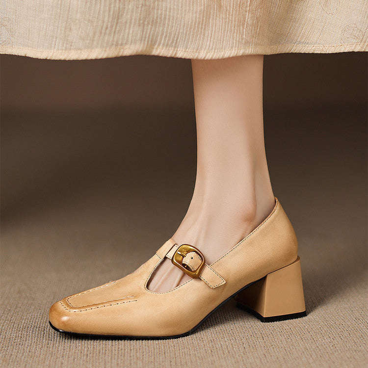 Della Leather Mary-Jane Heels