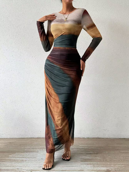 Lena Printed Bodycon Maxi Dress
