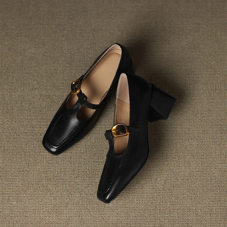Della Leather Mary-Jane Heels