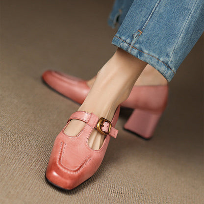 Della Leather Mary-Jane Heels