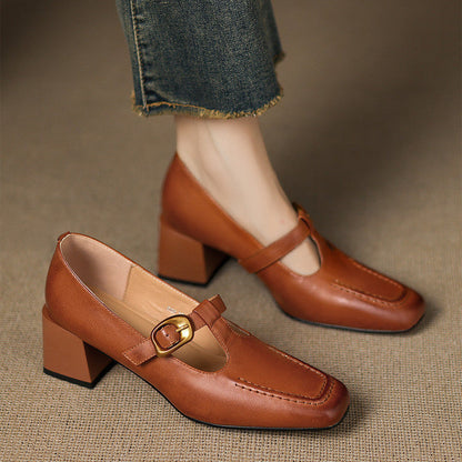 Della Leather Mary-Jane Heels