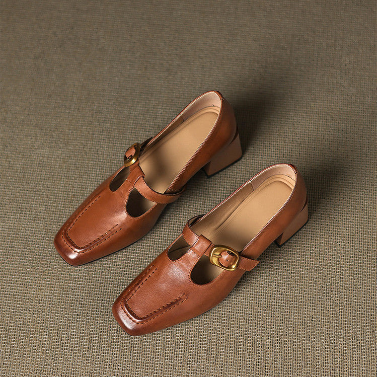 Della Leather Mary-Jane Heels