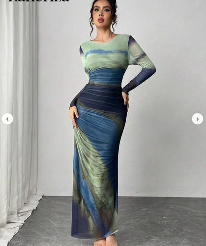 Lena Printed Bodycon Maxi Dress