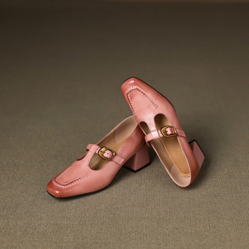 Della Leather Mary-Jane Heels