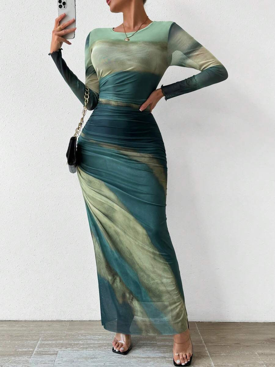Lena Printed Bodycon Maxi Dress