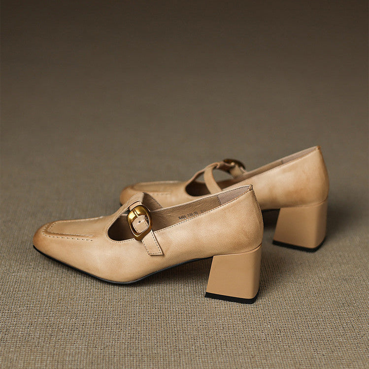 Della Leather Mary-Jane Heels