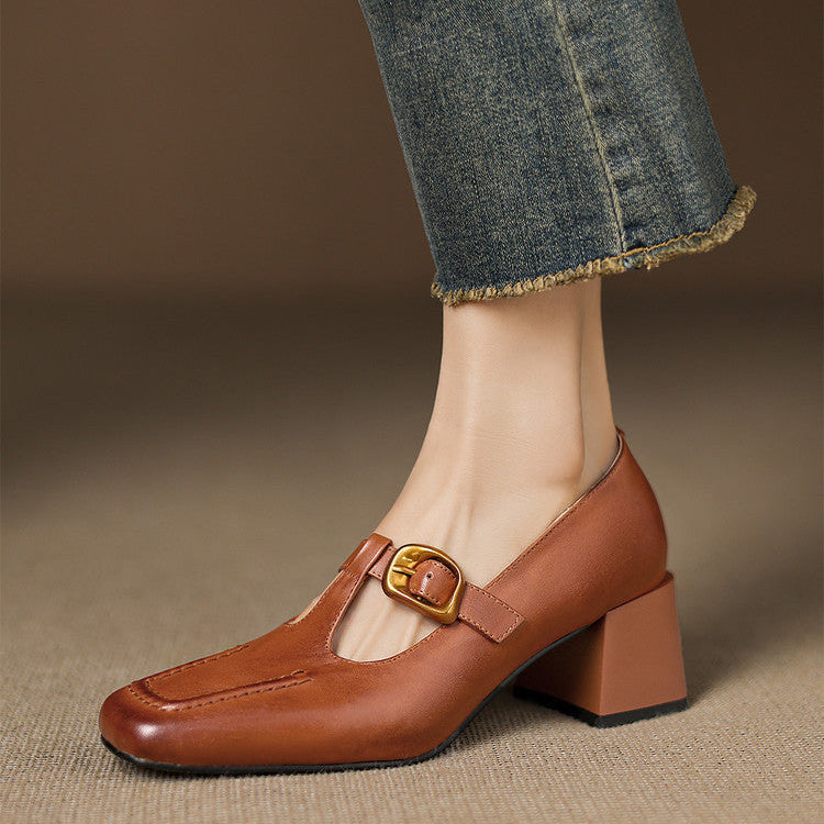 Della Leather Mary-Jane Heels