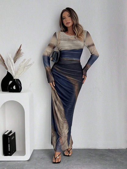 Lena Printed Bodycon Maxi Dress