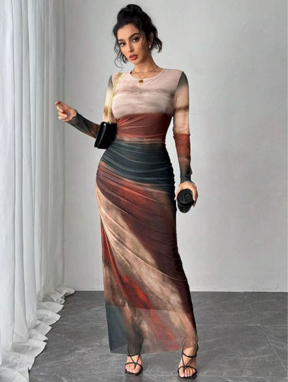 Lena Printed Bodycon Maxi Dress