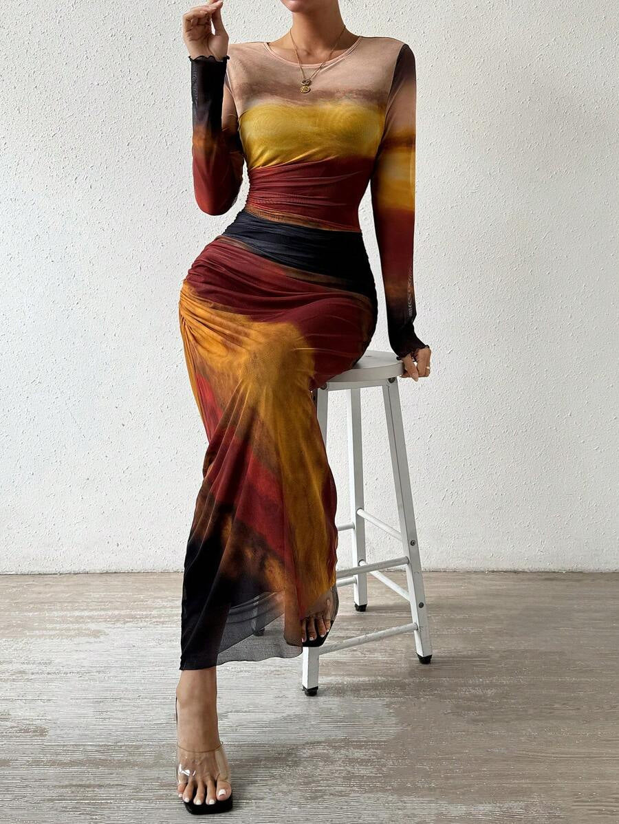 Lena Printed Bodycon Maxi Dress