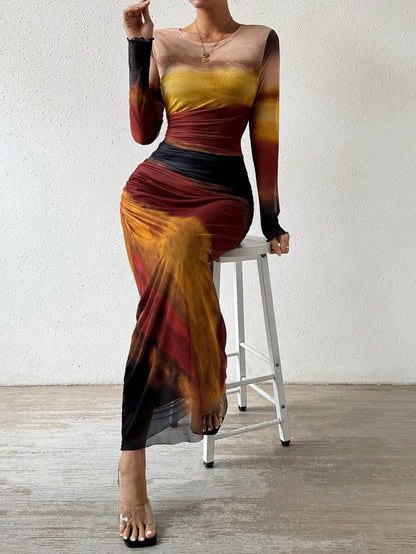 Lena Printed Bodycon Maxi Dress