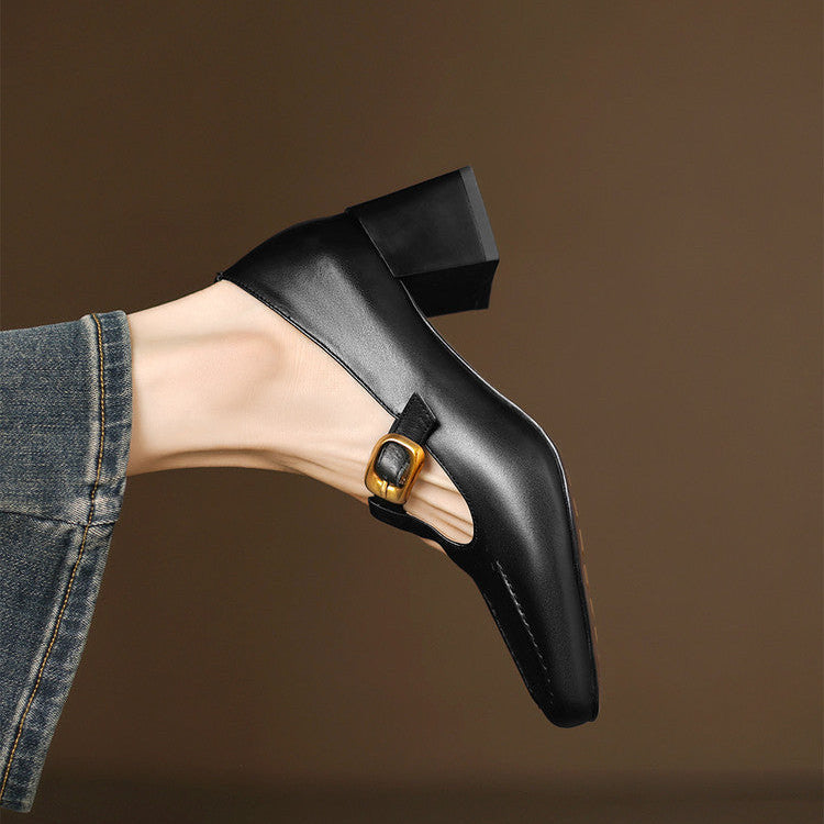 Della Leather Mary-Jane Heels