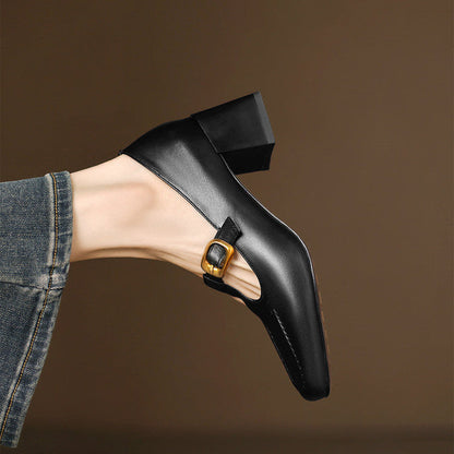 Della Leather Mary-Jane Heels
