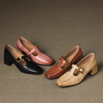 Della Leather Mary-Jane Heels