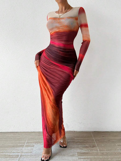 Lena Printed Bodycon Maxi Dress