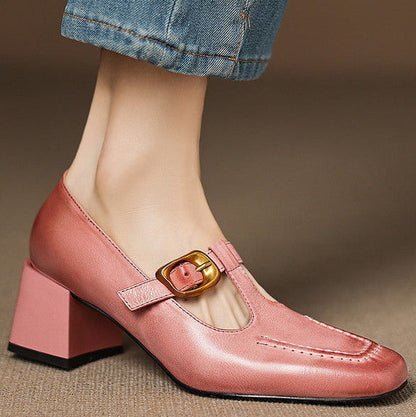 Della Leather Mary-Jane Heels
