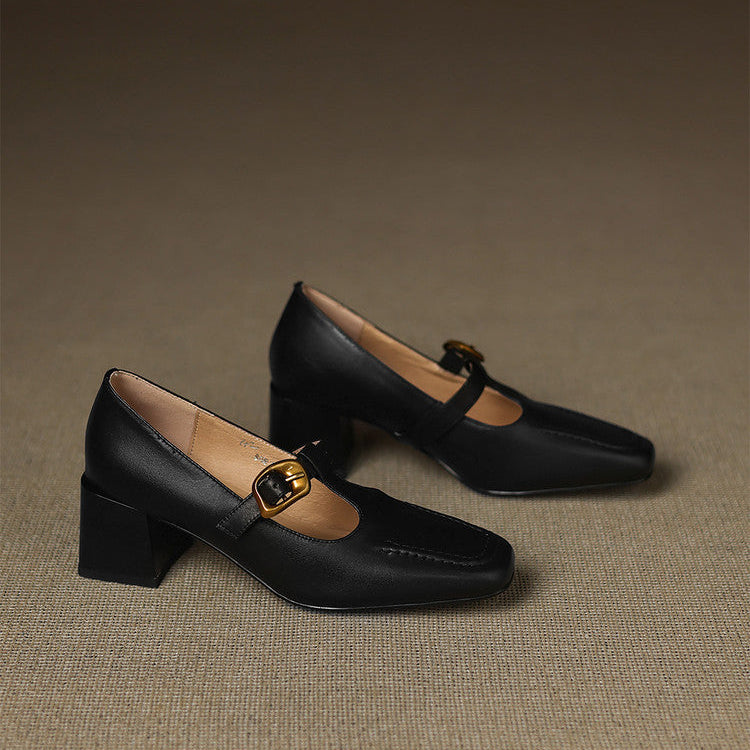 Della Leather Mary-Jane Heels