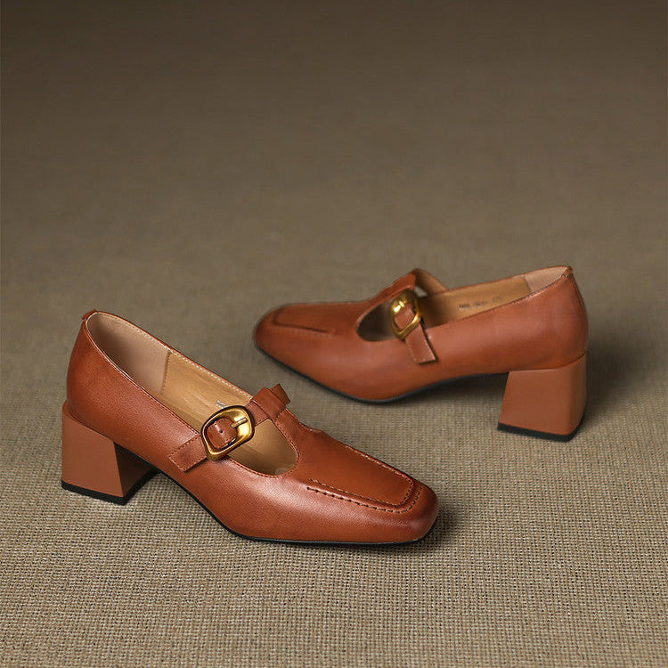 Della Leather Mary-Jane Heels
