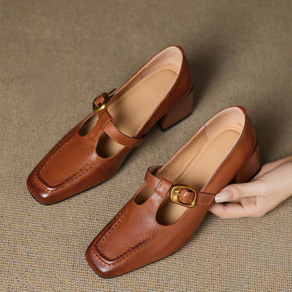 Della Leather Mary-Jane Heels