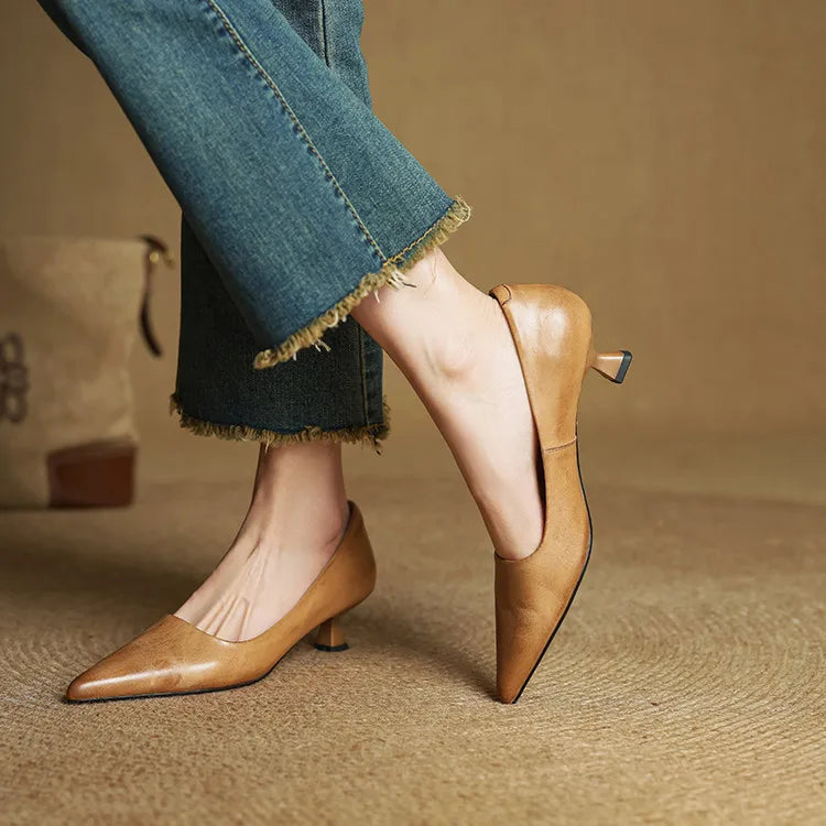 Elodie Leather Kitten Heels