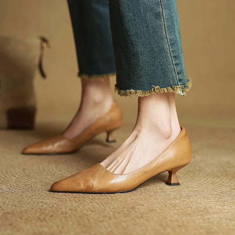 Elodie Leather Kitten Heels